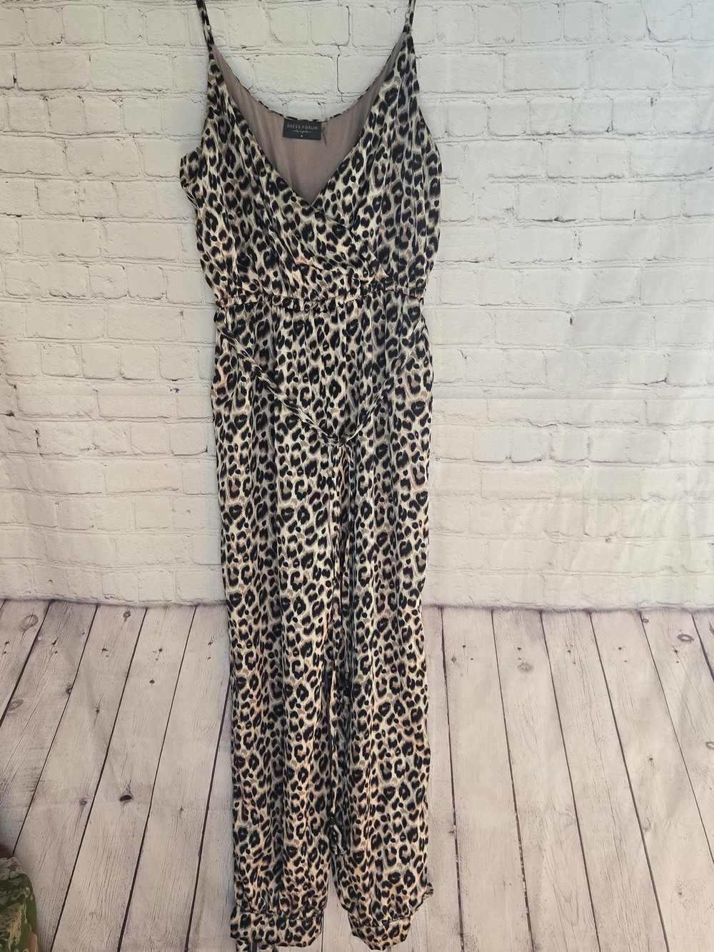 Dress Forum Leopard Print Satin Surplice Open Leg Jumpsuit size M